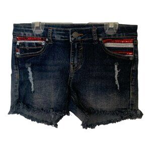 Vigoss The Jaggar Girls Distressed Jean Shorts Size 16 Raw Hem Red White Blue